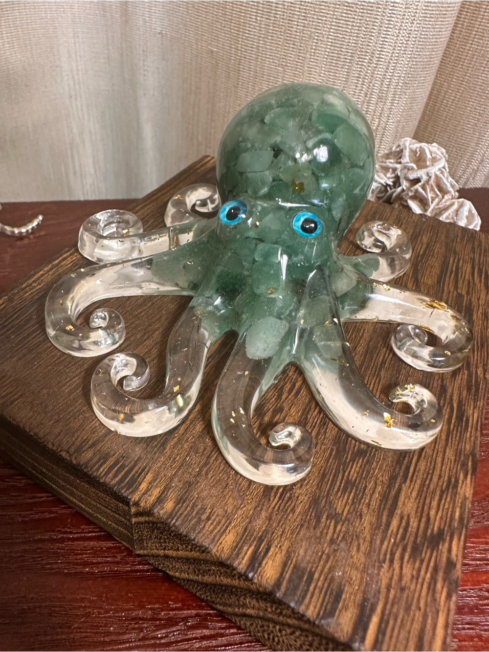 Resin and Green Aventurine Crystal Chips Octopus Figure